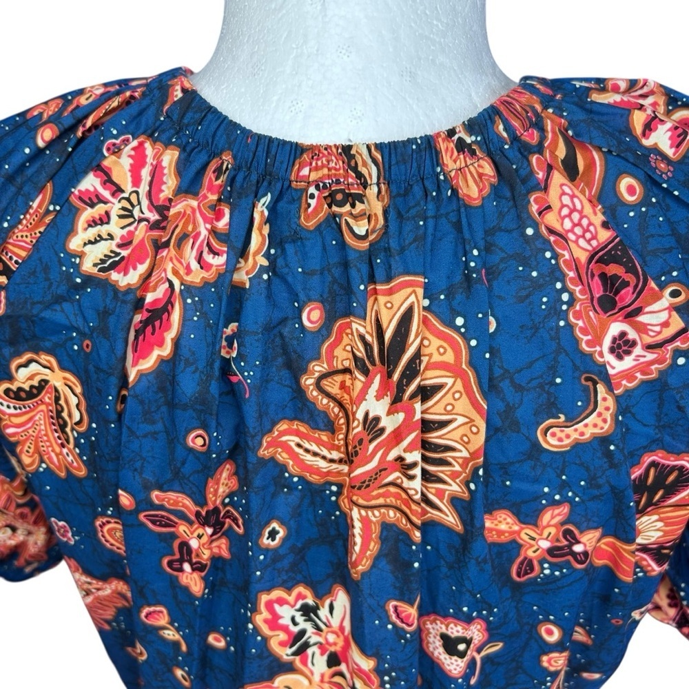 INA Boho Tiered Midi Dress M Waist Ties Lightweight Flowers Paisley Feminine - Picture 10 of 12